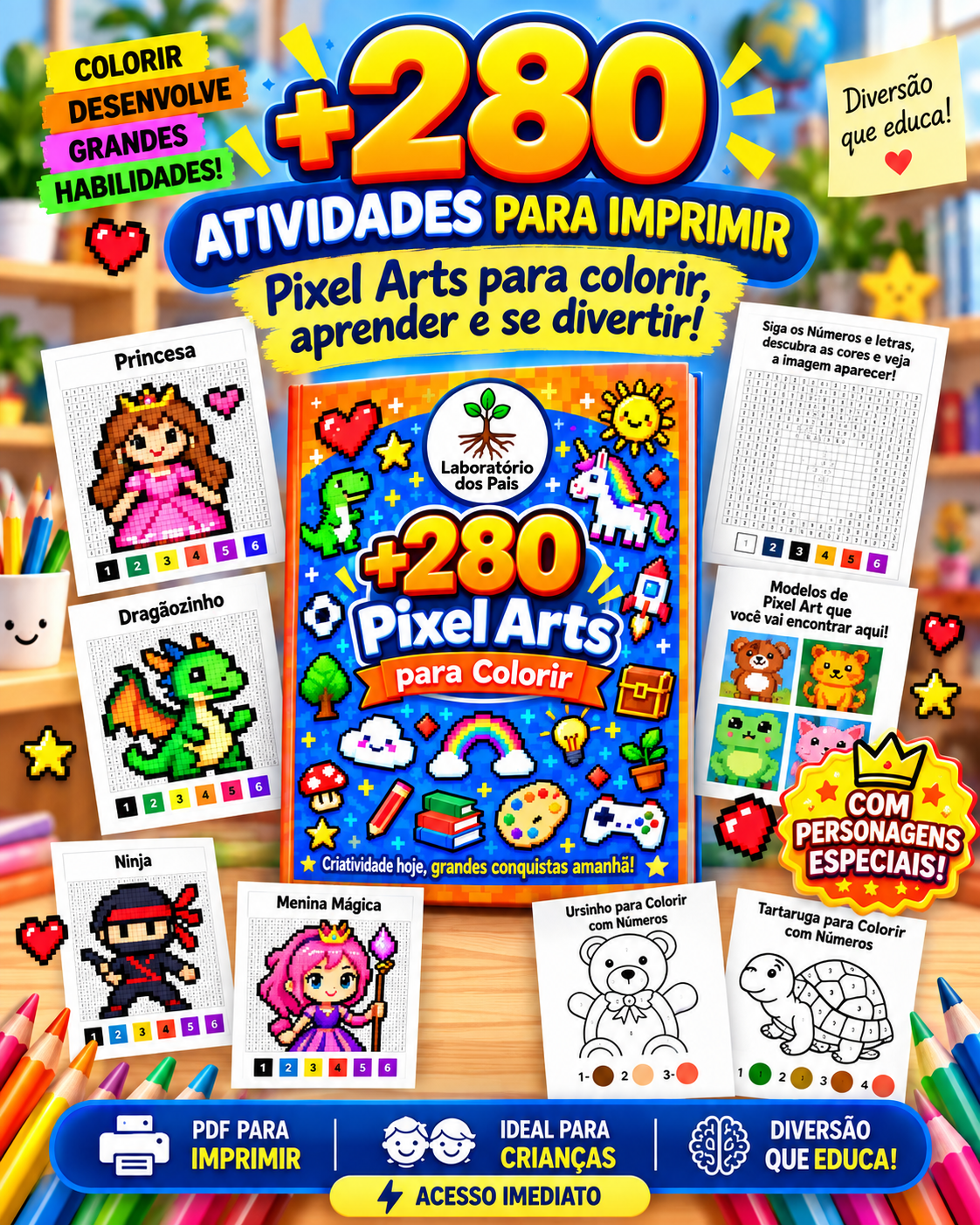 Laboratório dos Pais - mais de 280 Pixel Arts pra colorir, aprender e se divertir