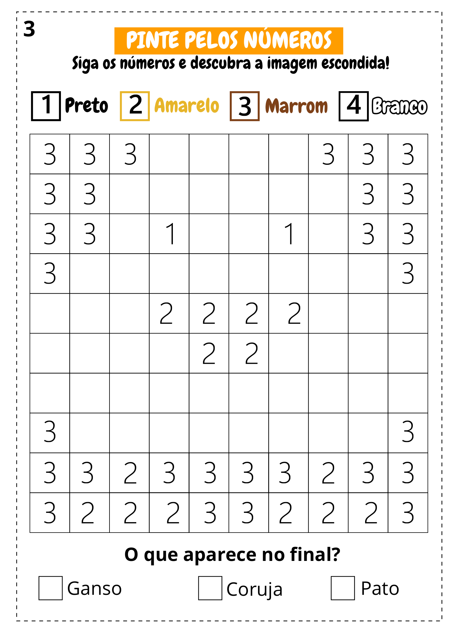 Exemplo real de folha nível iniciante, grade simples com poucos números